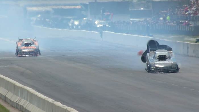 Chad Green's top run on Friday held up against all other Funny Car competitors to give him the No. 1 qualifying spot in Sunday's final eliminations of the NHRA New England Nationals. Video courtesy NHRA.